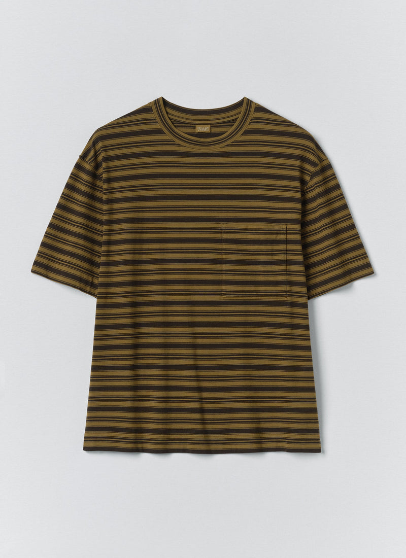 Overdyed Stripe Organic Cotton Tee | Blue Graphite/Woodland Green