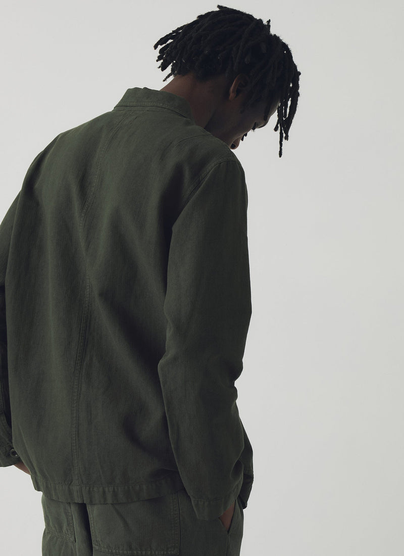 Arlo Garment Dyed Herringbone Jacket | Dark Moss
