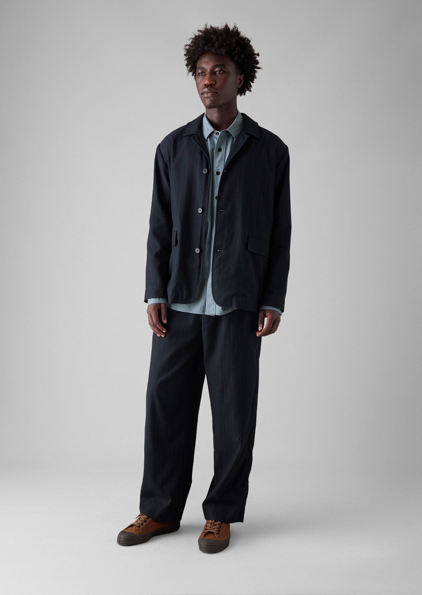 Stripe Wool Cotton Jacket | Dark Indigo