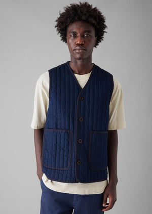 Indigo Cotton Padded Gilet | Indigo