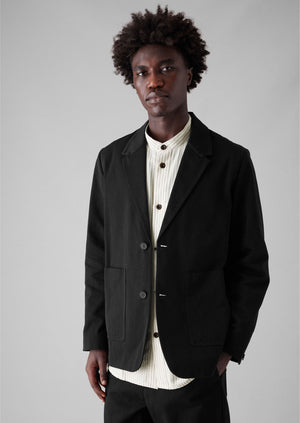 Cotton Linen Twill Low Break Blazer | Black