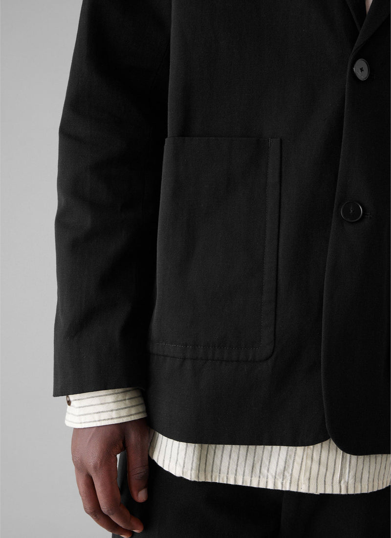 Cotton Linen Twill Low Break Blazer | Black