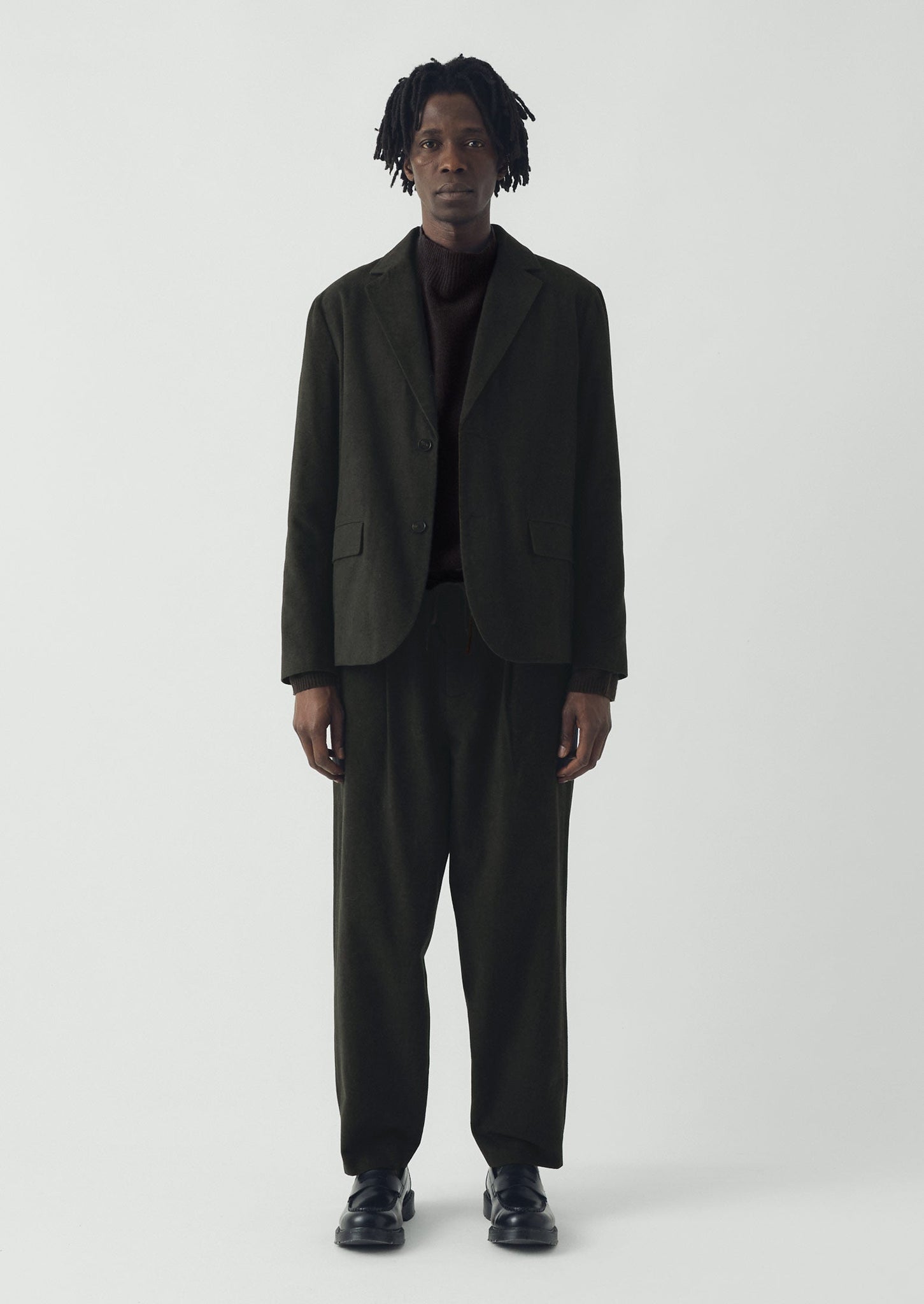 Brushed Cotton Revere Collar Jacket | Dark Olive