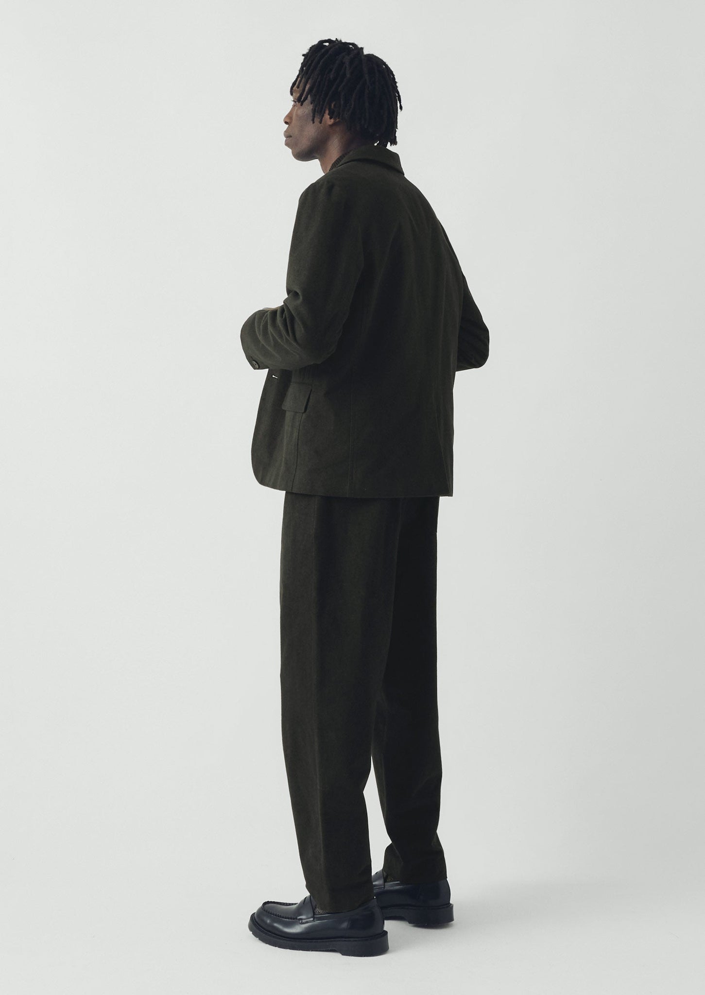 Brushed Cotton Revere Collar Jacket | Dark Olive