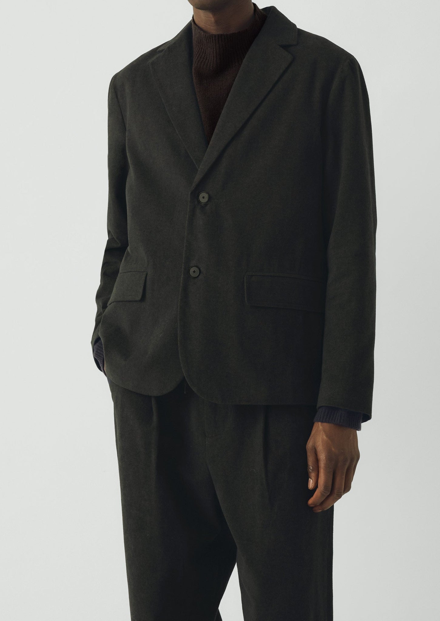 Brushed Cotton Revere Collar Jacket | Dark Olive