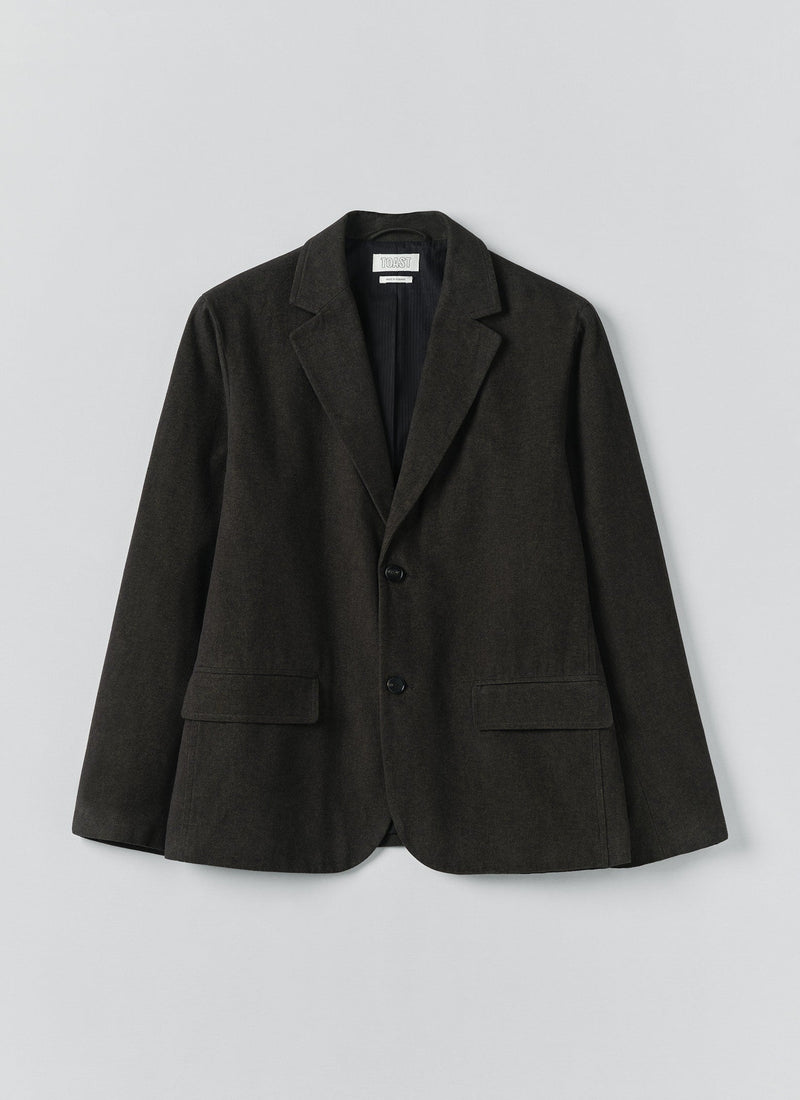 Brushed Cotton Revere Collar Jacket | Dark Olive