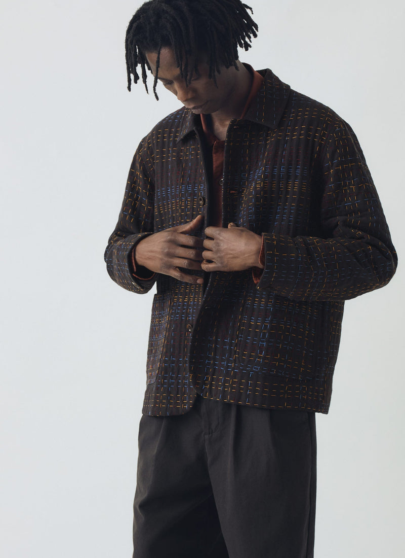 Kantha Stitch Tweed Jacket | Slate