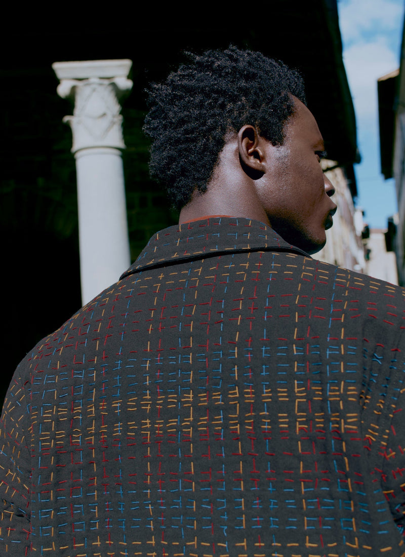 Kantha Stitch Tweed Jacket | Slate