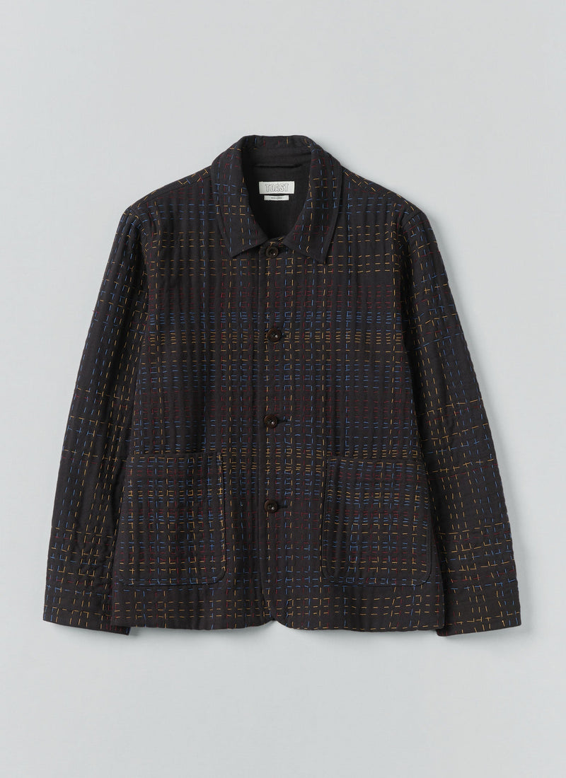 Kantha Stitch Tweed Jacket | Slate