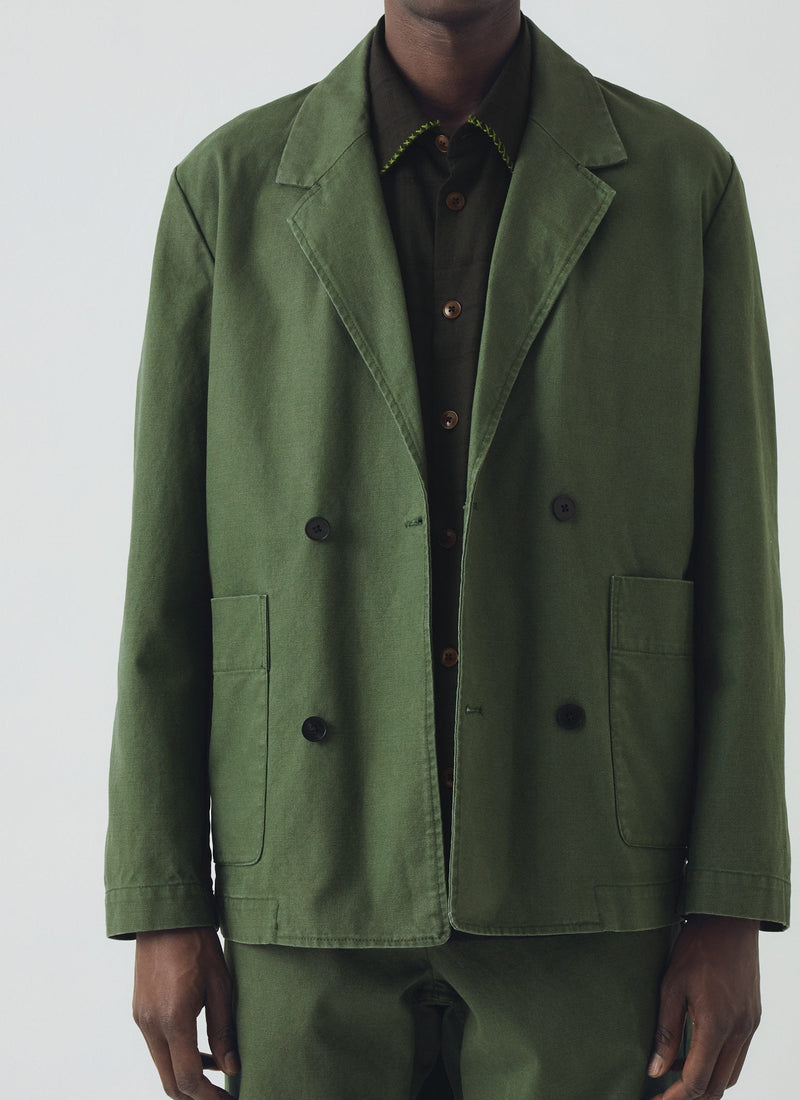 Cotton Canvas Breasted Jacket | Balsam Green
