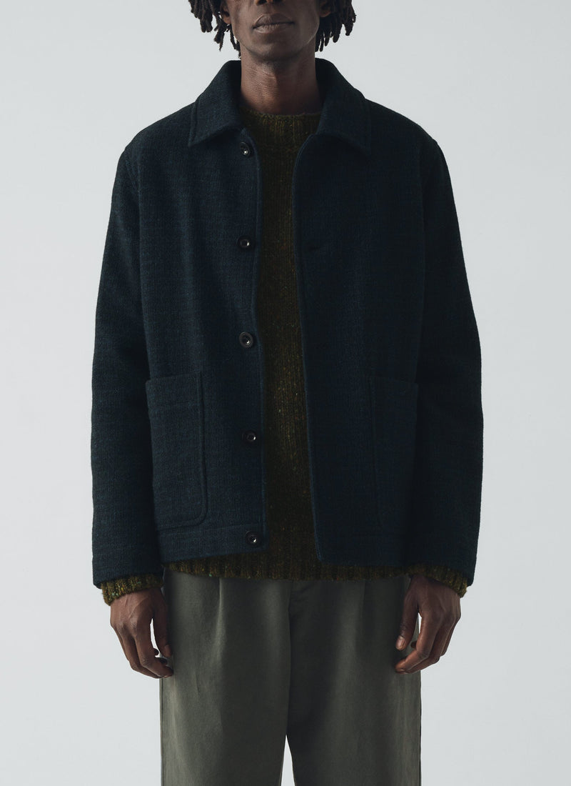 Brick Block Check Wool Chore Jacket | Charcoal/Blue