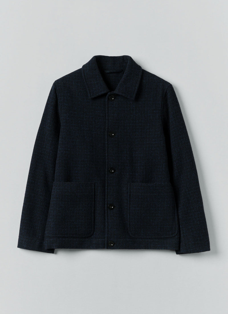 Brick Block Check Wool Chore Jacket | Charcoal/Blue