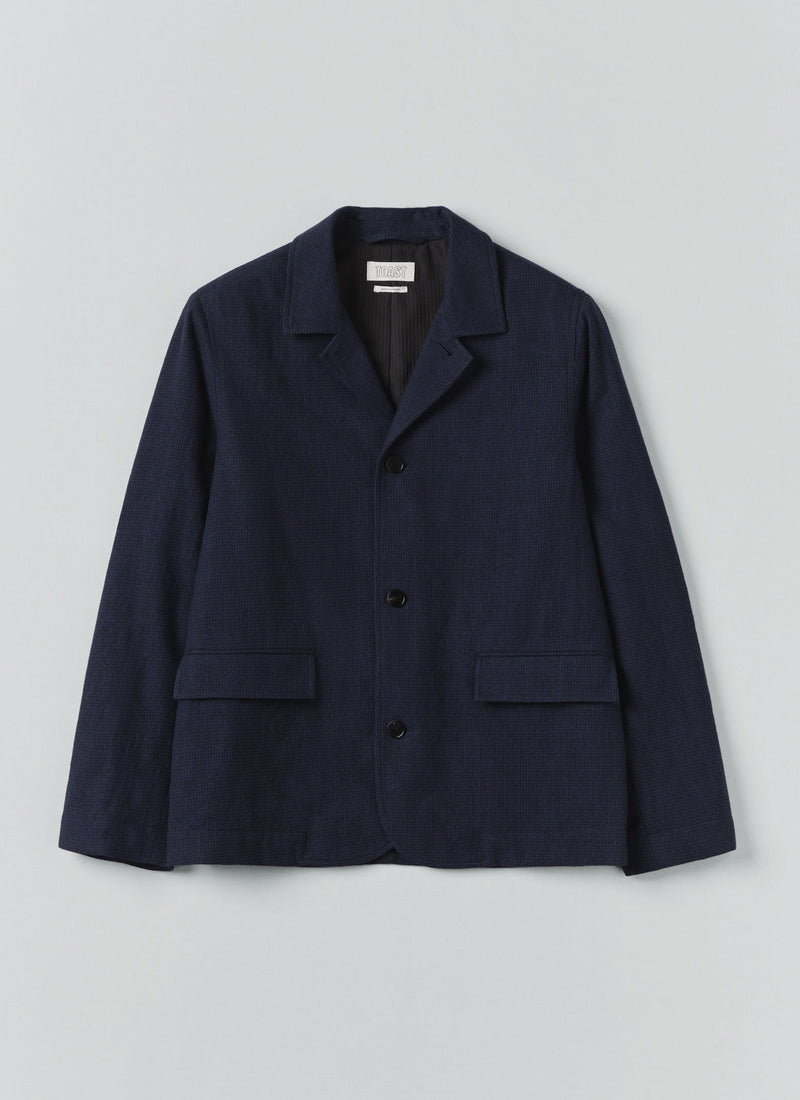 Houndstooth Cotton Wool Jacket | Dark Navy