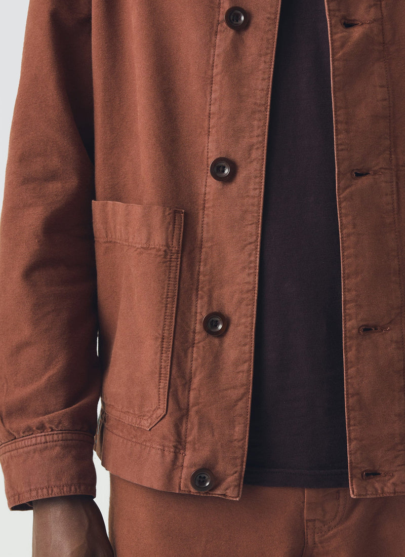 Garment Dyed Cotton Canvas Stand Collar Jacket | Cinnamon