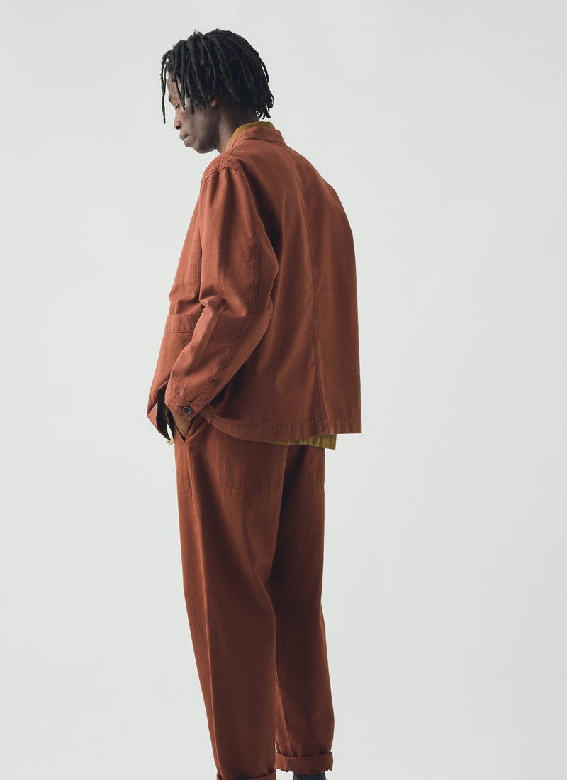 Garment Dyed Cotton Canvas Stand Collar Jacket | Cinnamon