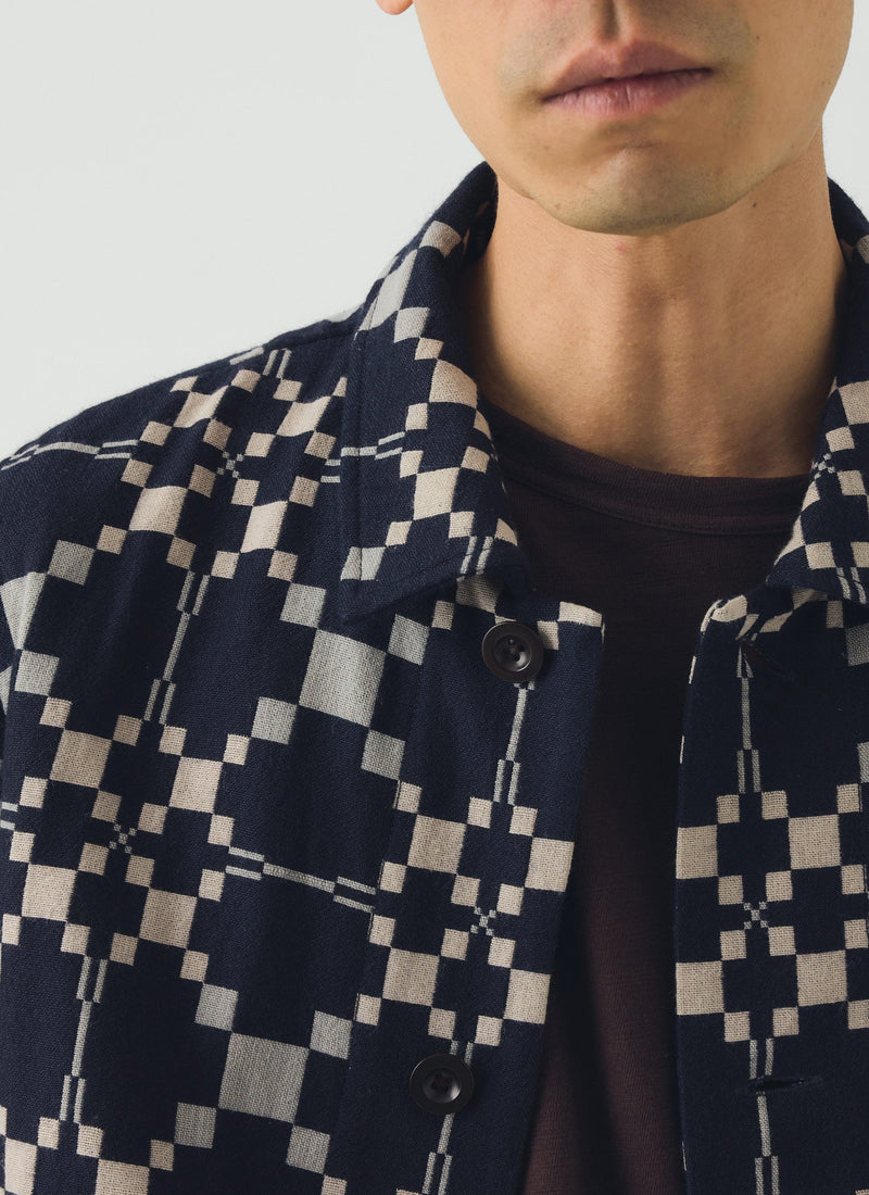 Lattice Cloth Cotton Wool Jacket | Indigo