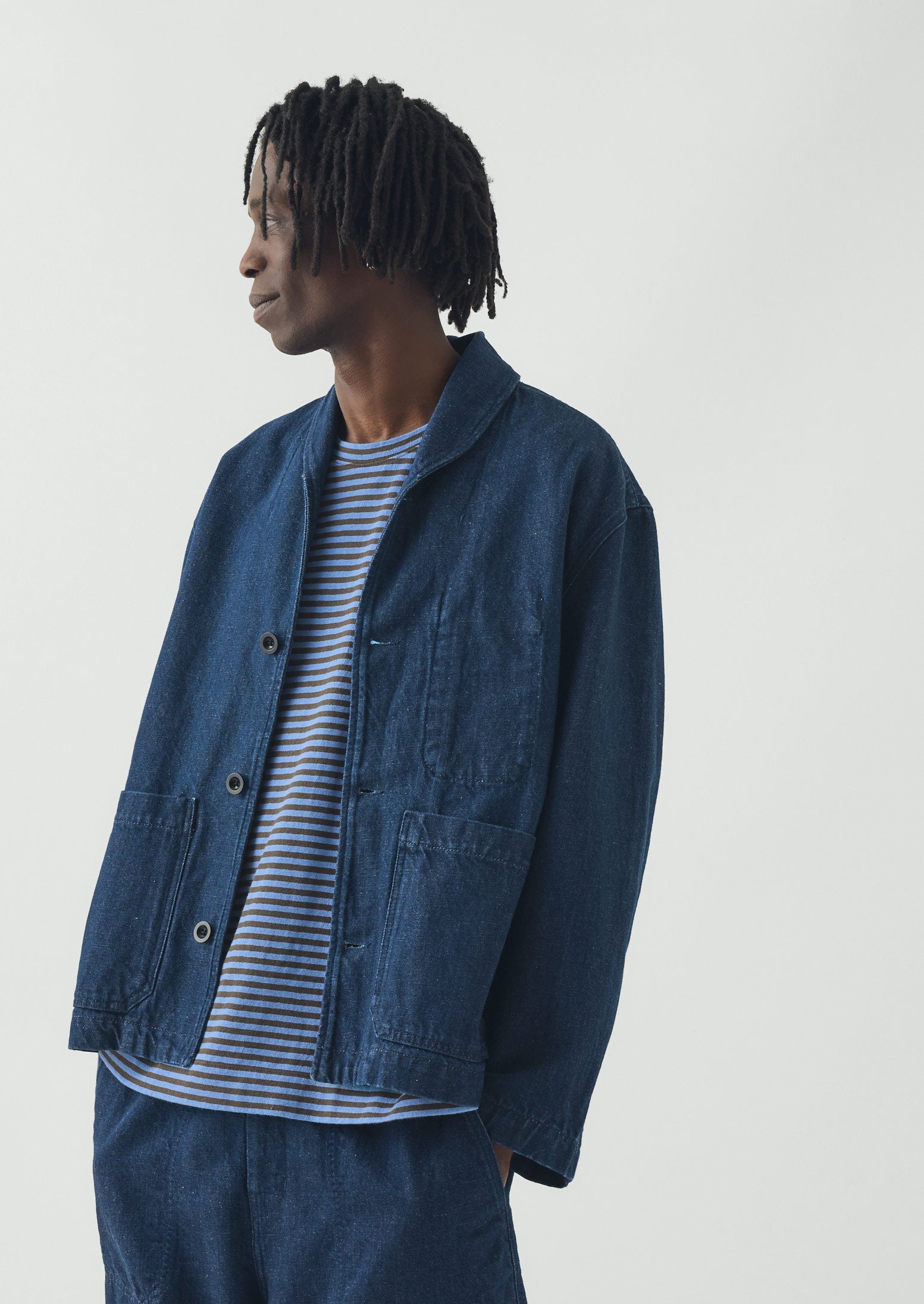 Cotton Linen Denim Jacket | Indigo | TOAST