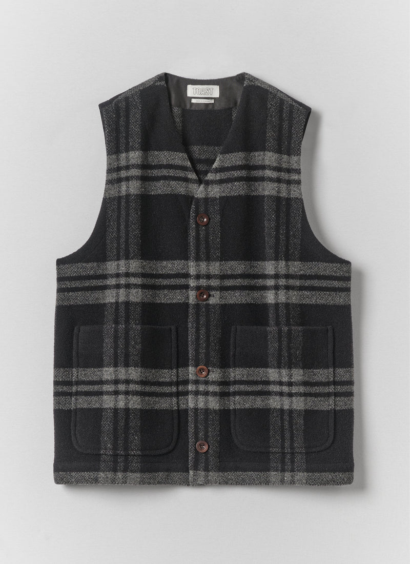 Melton Wool Check Gilet | Charcoal