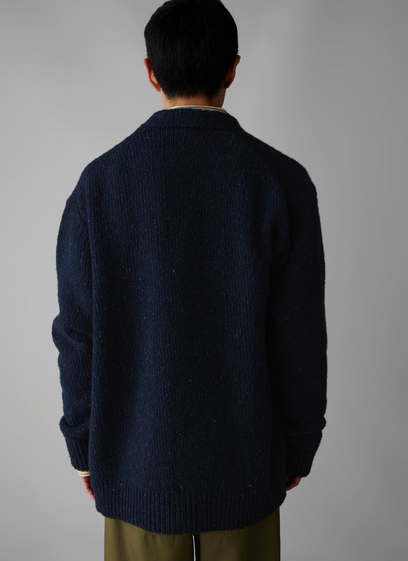 Donegal Wool V-Neck Cardigan | Navy