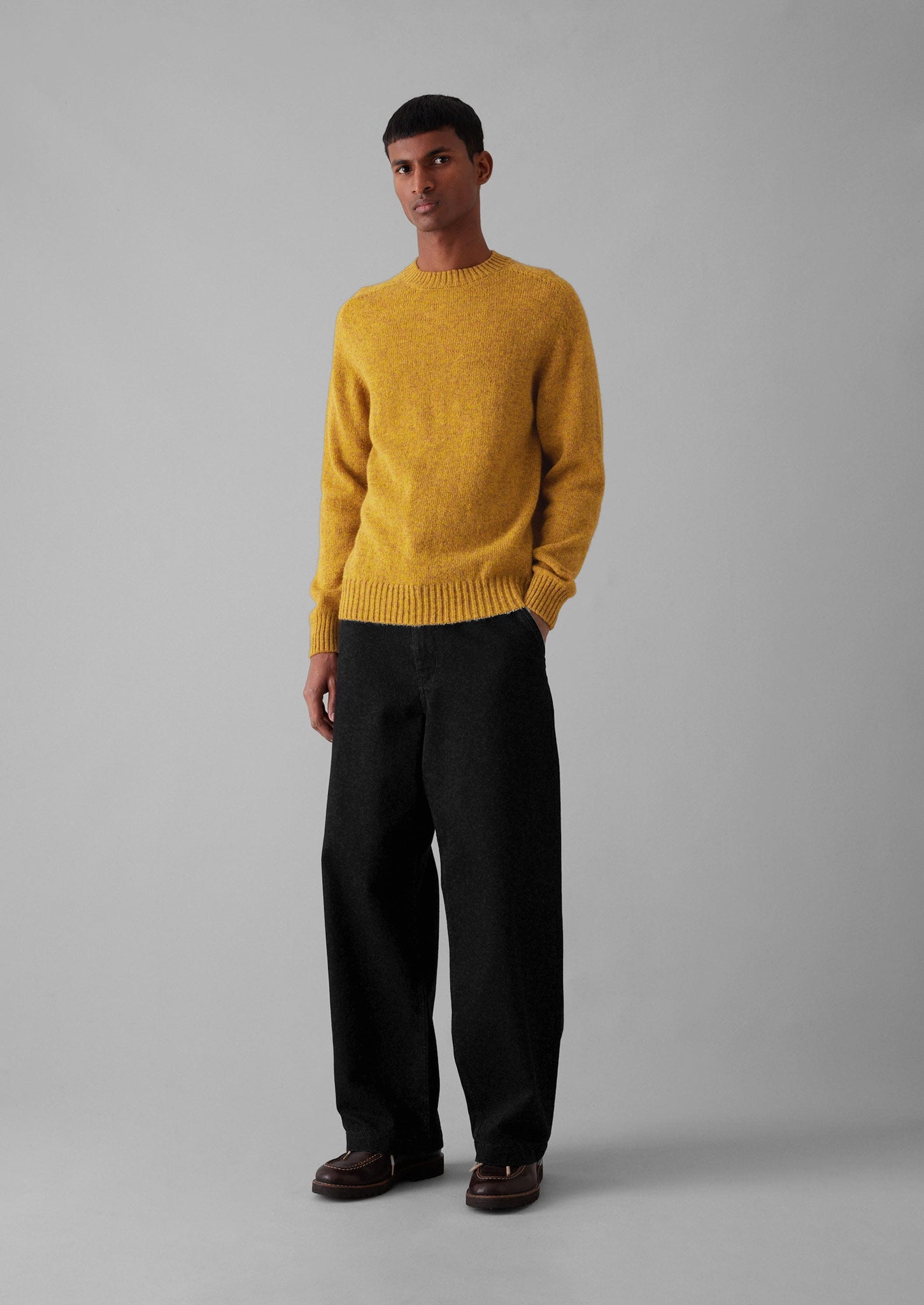 Wool Crew Neck Sweater | Mustard Marl