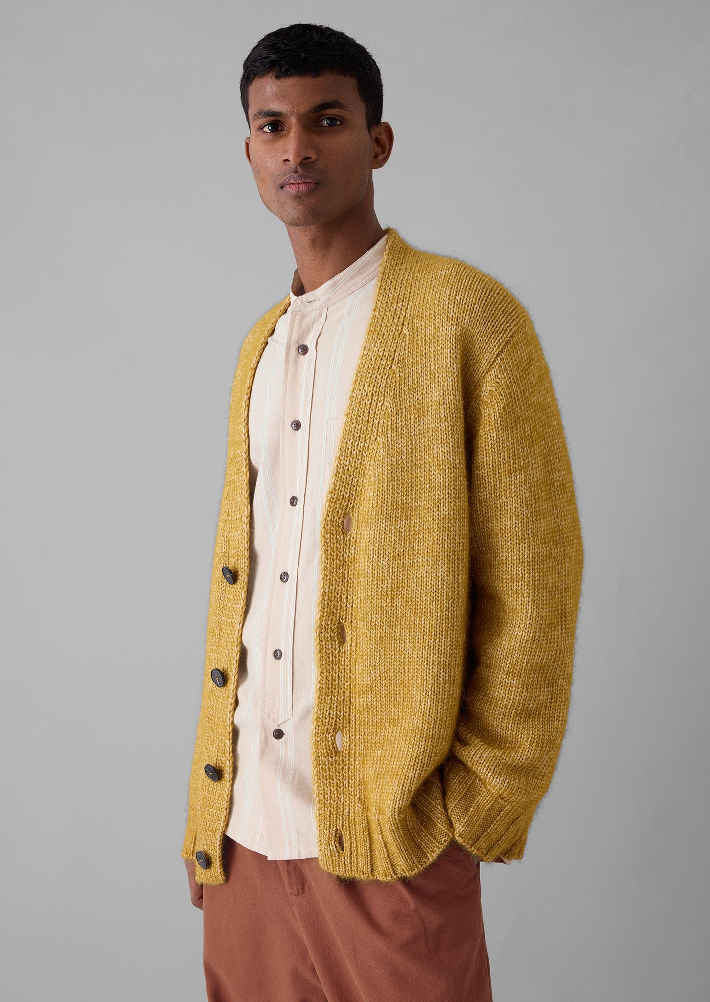 Alpaca Wool V-Neck Cardigan | Dijon Yellow