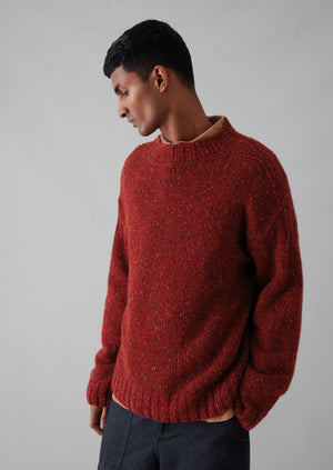 Donegal Wool High Neck Easy Sweater | Red Granite