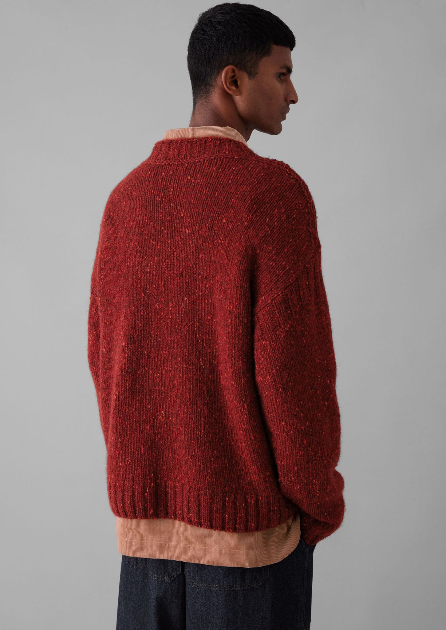 Donegal Wool High Neck Easy Sweater | Red Granite