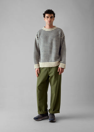 Tucking Stripe Wool Cotton Sweater | Ecru/Navy