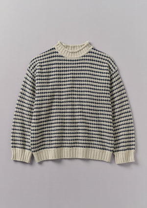 Tucking Stripe Wool Cotton Sweater | Ecru/Navy