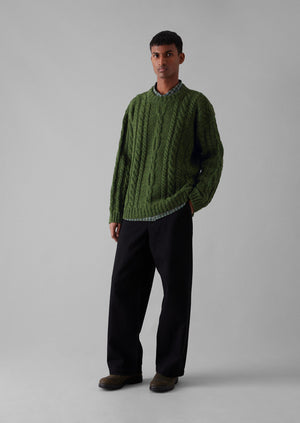 Donegal Wool Cable Sweater | Green Jasper