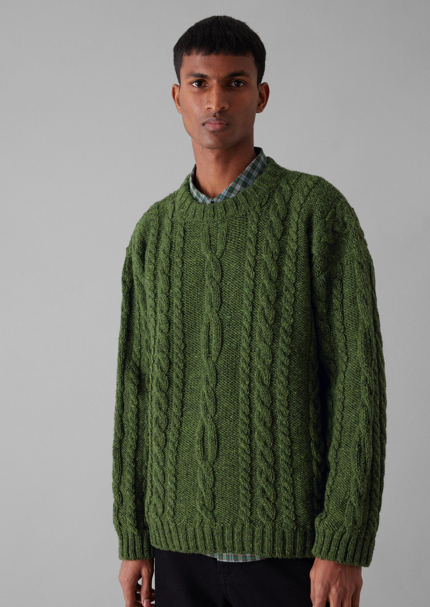 Donegal Wool Cable Sweater | Green Jasper