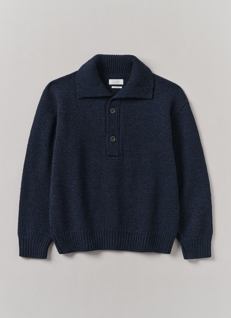 Half Placket Wool Pullover | Navy Melange