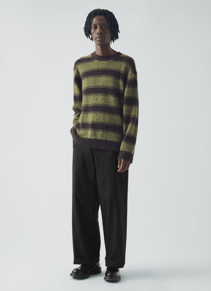 Alpaca Wool Stripe Sweater | Bark/Foliage Green