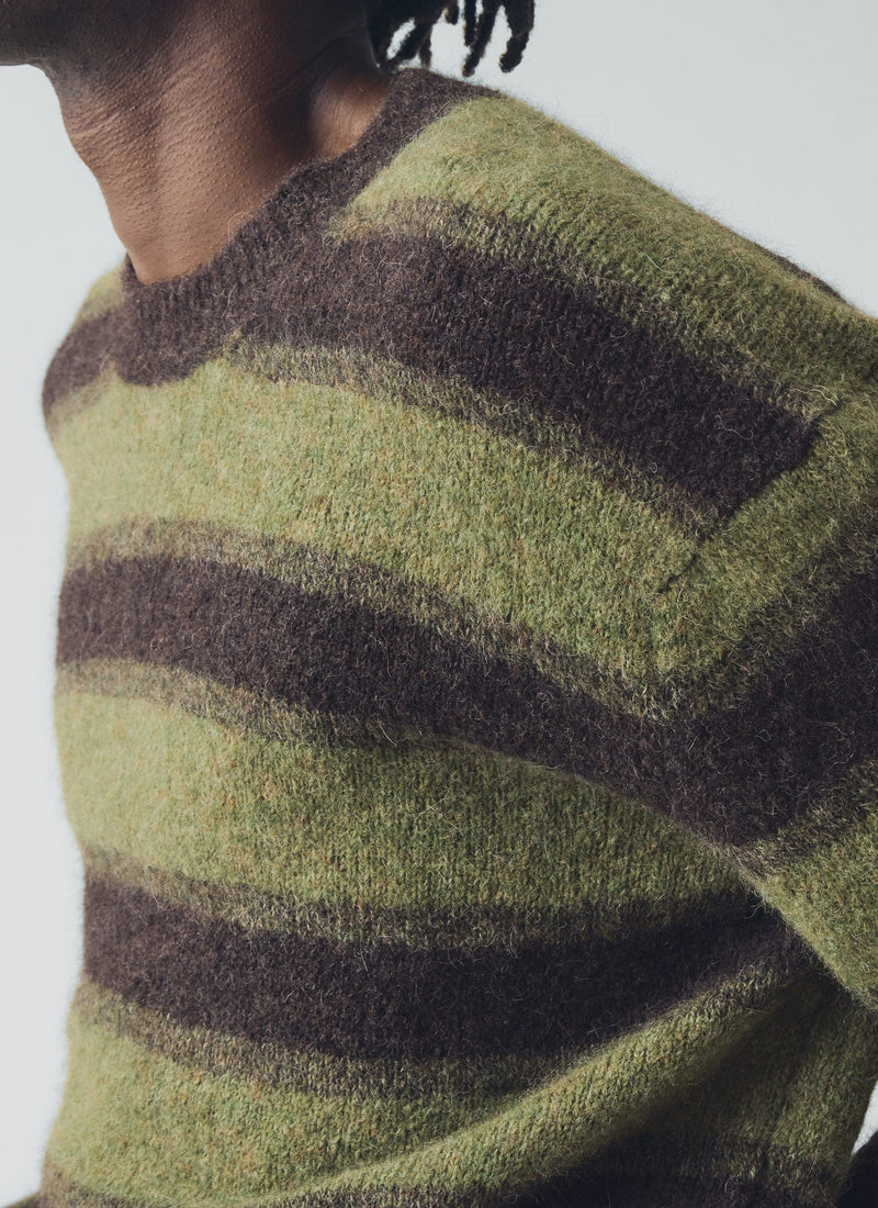 Alpaca Wool Stripe Sweater | Bark/Foliage Green