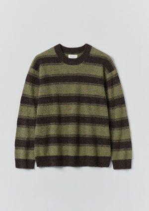 Alpaca Wool Stripe Sweater | Bark/Foliage Green