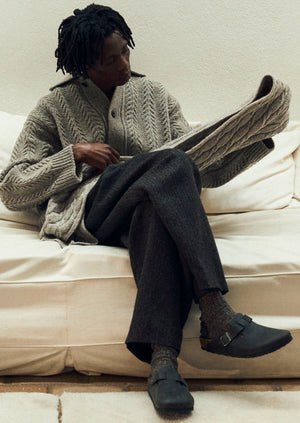 Collared Aran Wool Cardigan | Stone