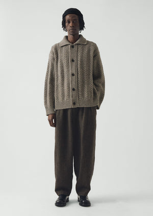 Collared Aran Wool Cardigan | Stone
