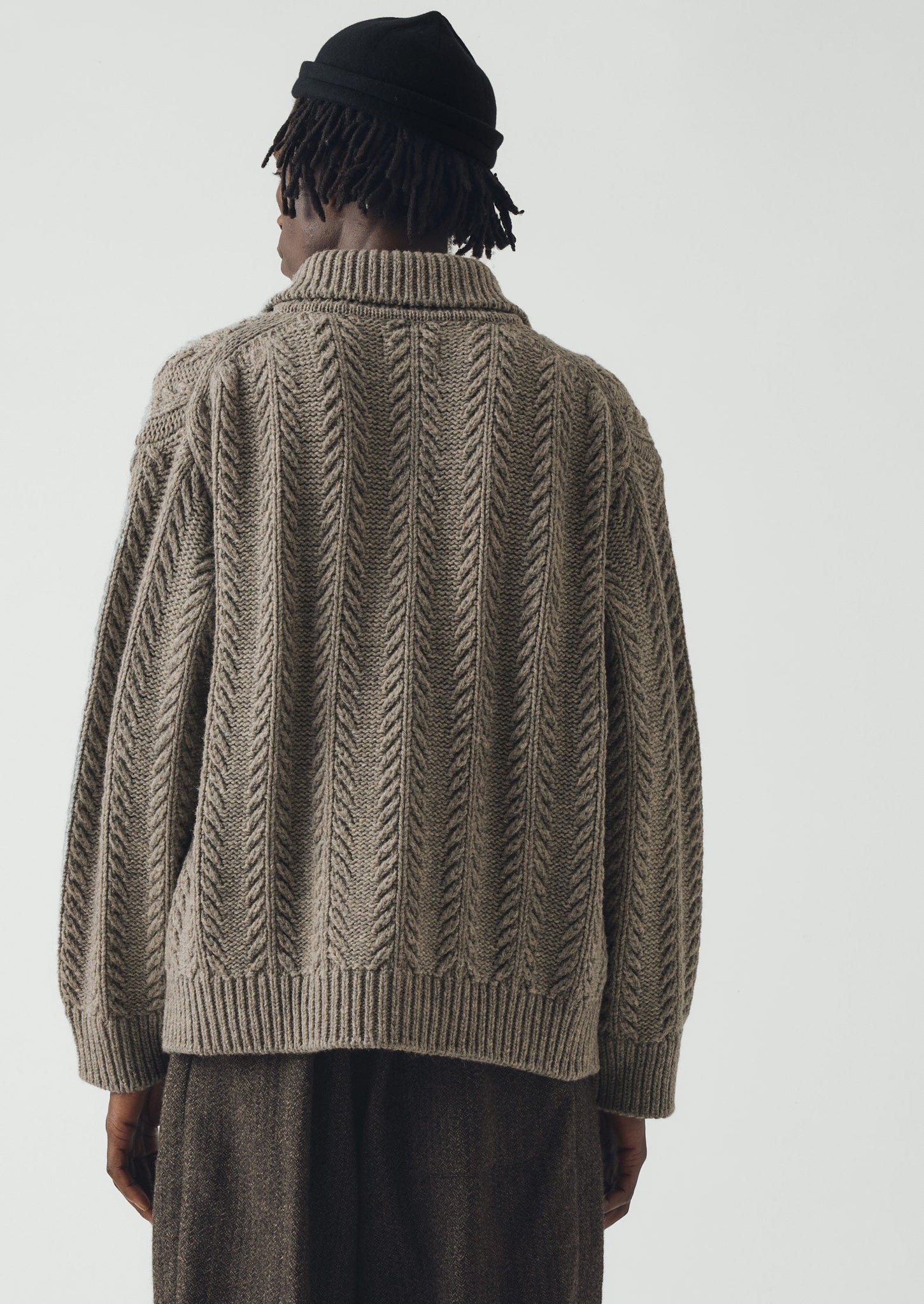 Collared Aran Wool Cardigan | Stone