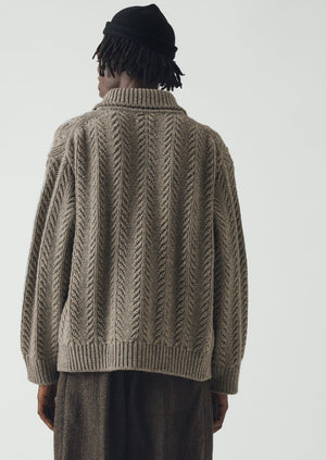 Collared Aran Wool Cardigan | Stone