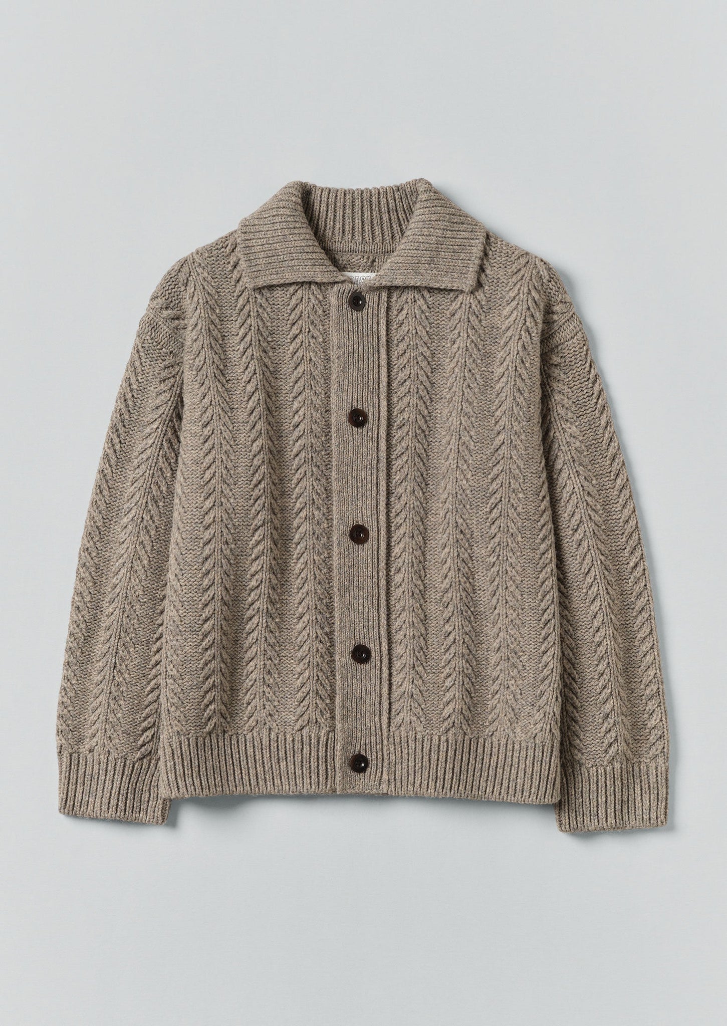 Collared Aran Wool Cardigan | Stone