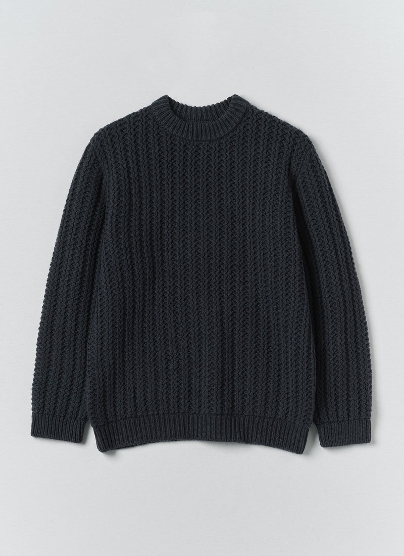 Racked Wool Cotton Sweater | Darkest Navy
