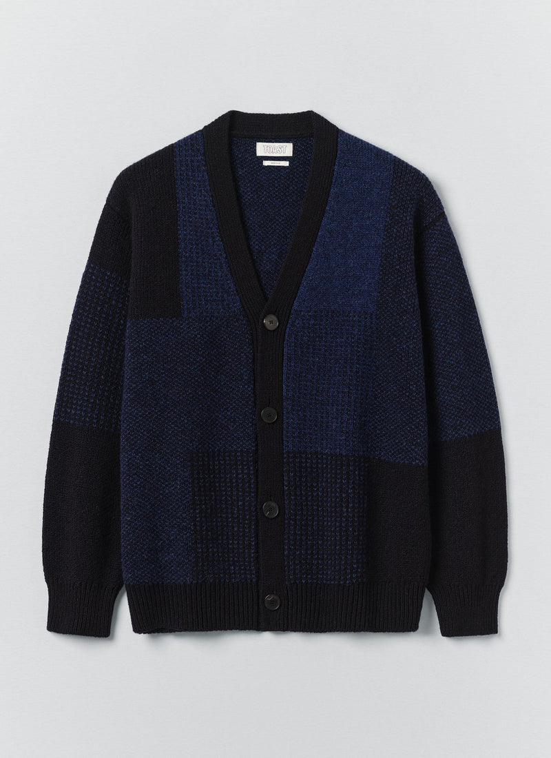 Jacquard British Wool Cardigan | Navy/Cobalt