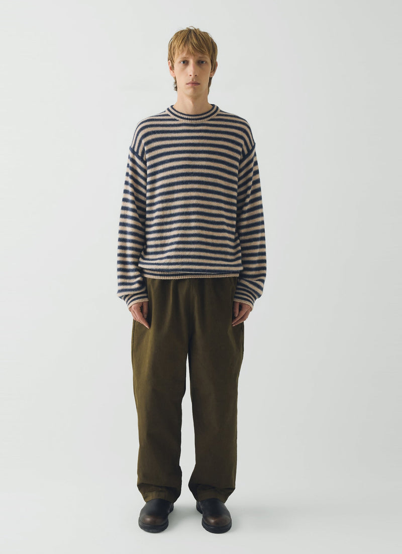 Stripe Alpaca Wool Sweater | Navy/Oatmeal