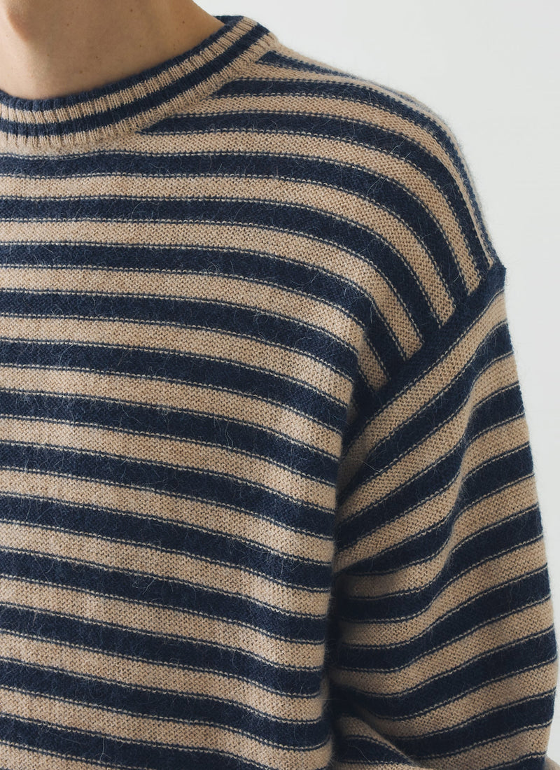Stripe Alpaca Wool Sweater | Navy/Oatmeal