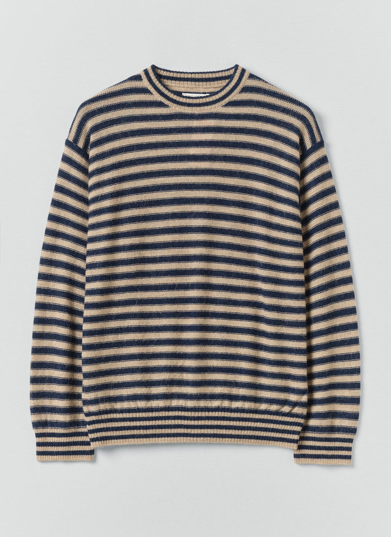 Stripe Alpaca Wool Sweater | Navy/Oatmeal