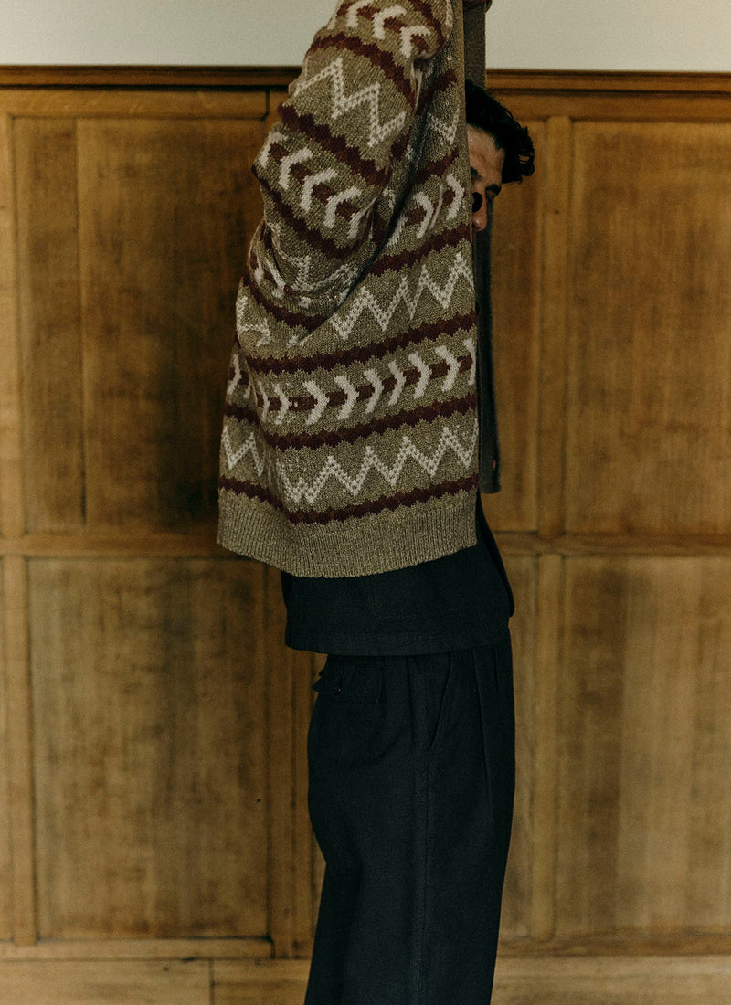 Wool Cotton Jacquard Cardigan | Sand/Multi