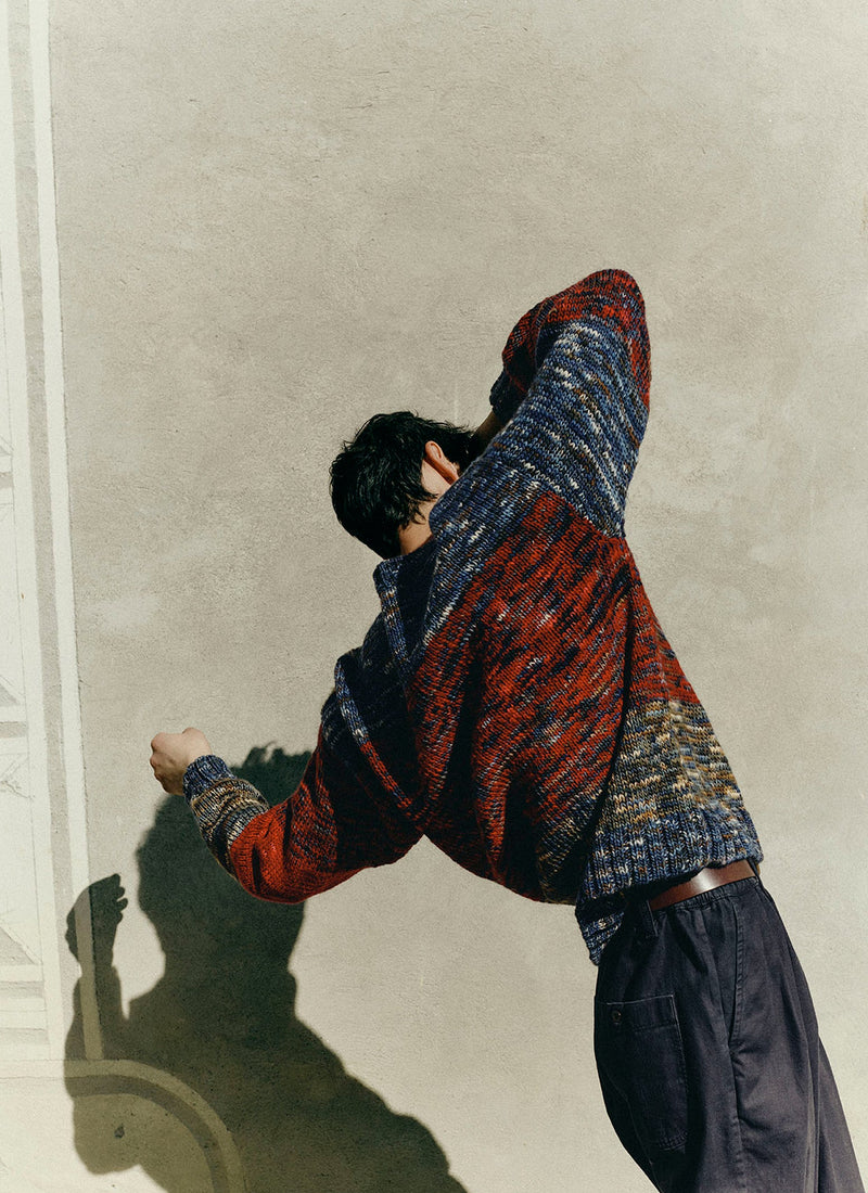 Hand Dyed Intarsia Wool Sweater | Blue Multi
