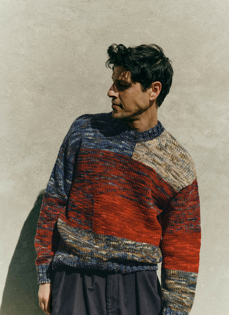 Hand Dyed Intarsia Wool Sweater | Blue Multi