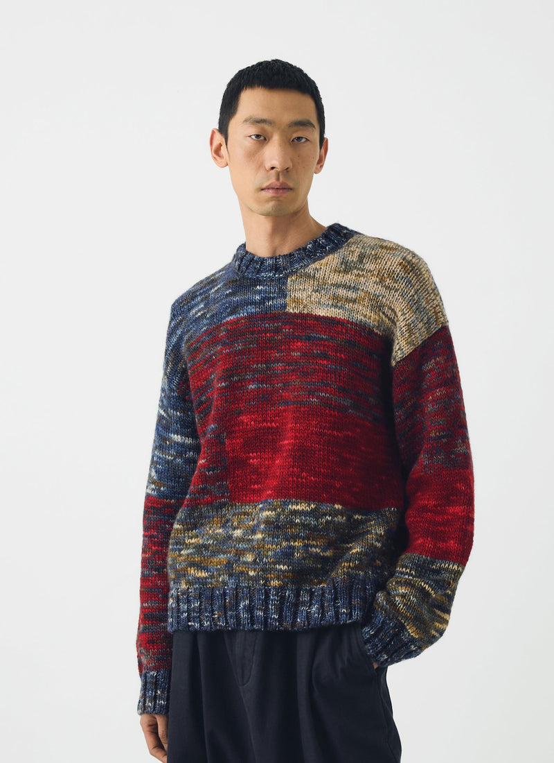 Hand Dyed Intarsia Wool Sweater | Blue Multi