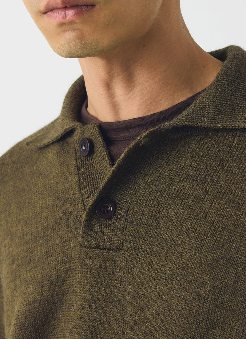Wool Alpaca Polo Sweater | Bronze Green